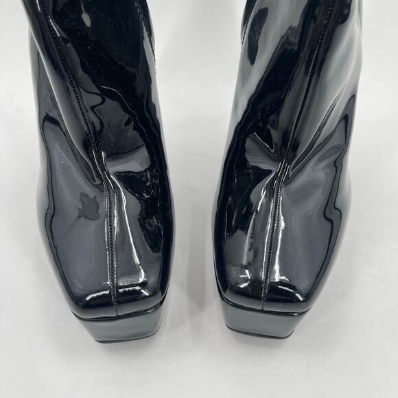 Guess Byra Boots SZ 5 Zipper Block Heel NEW Platform Booties Black Patent NWOT - Picture 3 of 16